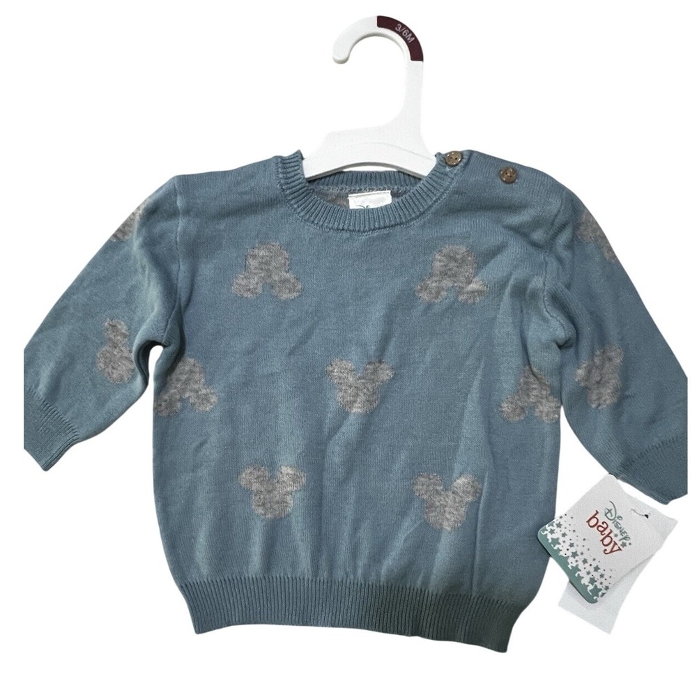 Disney Baby Mickey Mouse Blue Knit Crew Neck Sweater Pullover‎ 3-6M Unisex NWT